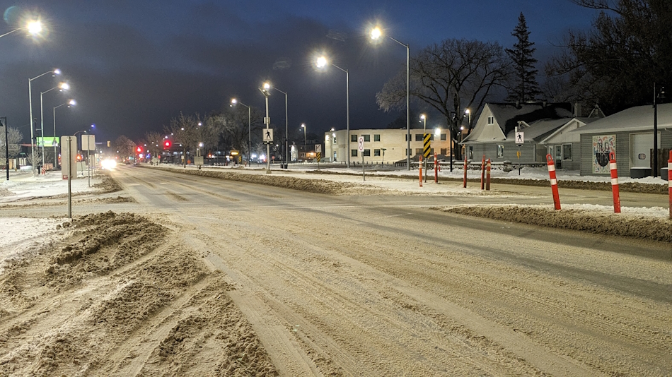 Portage's first significant snowfall with Saskatchewan Ave. W renos